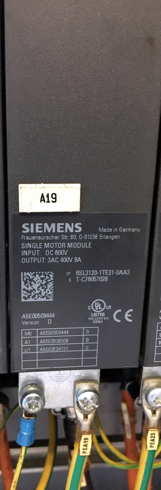 6SL3120-1TE21-0AA3, 4.8kW, Sinamics S120, egymotoros (1x9A) hajtásmodul