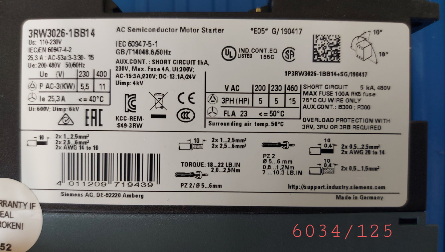 3RW3026-1BB14, SIRIUS lágyindító 25A, 11kW, Siemens