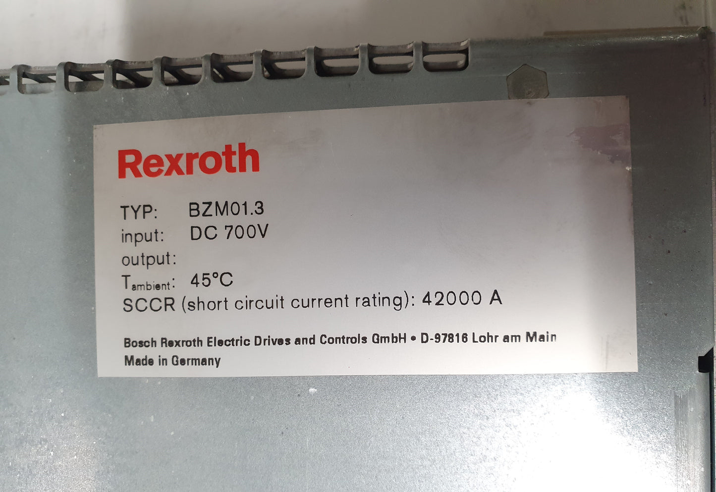 BZM01.3-01-07, kiegészítő energiaelnyelő modul, Rexroth, 1kW, 40A