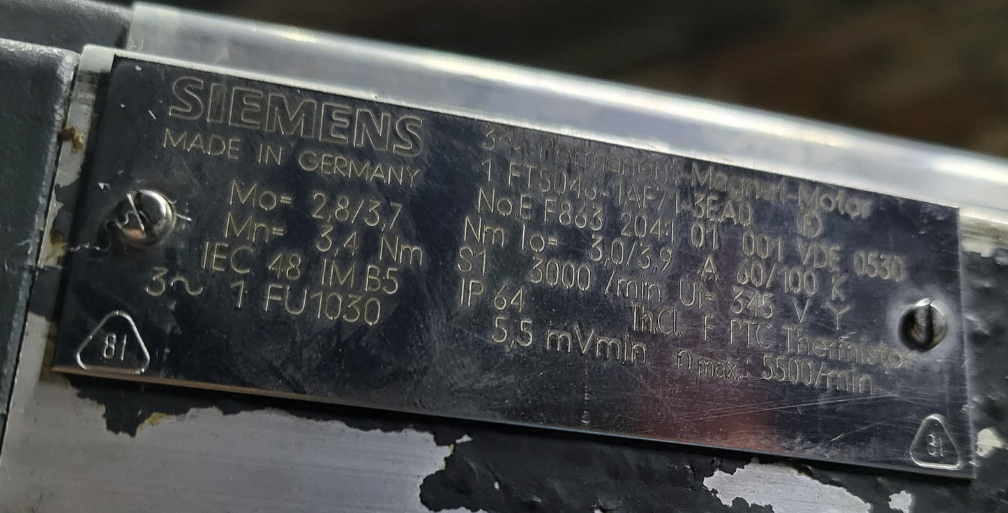 1FT5046-1AF71-3EA0, Siemens, 3-phase, permanent magnet motor, 1kW, 3.4Nm