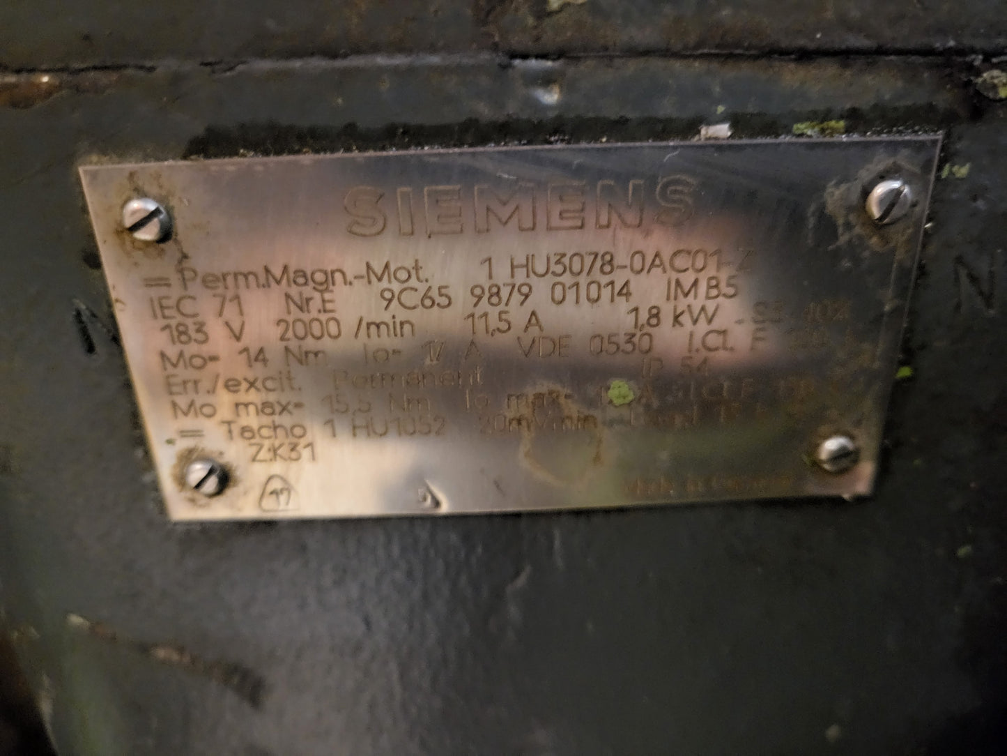 1HU3078-0AC01-Z, DC SZERVO MOTOR, 1.8kW, 14Nm
