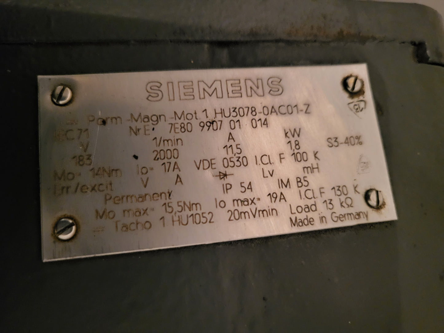 1HU3078-0AC01-Z, DC SZERVO MOTOR, 1.8kW, 14Nm