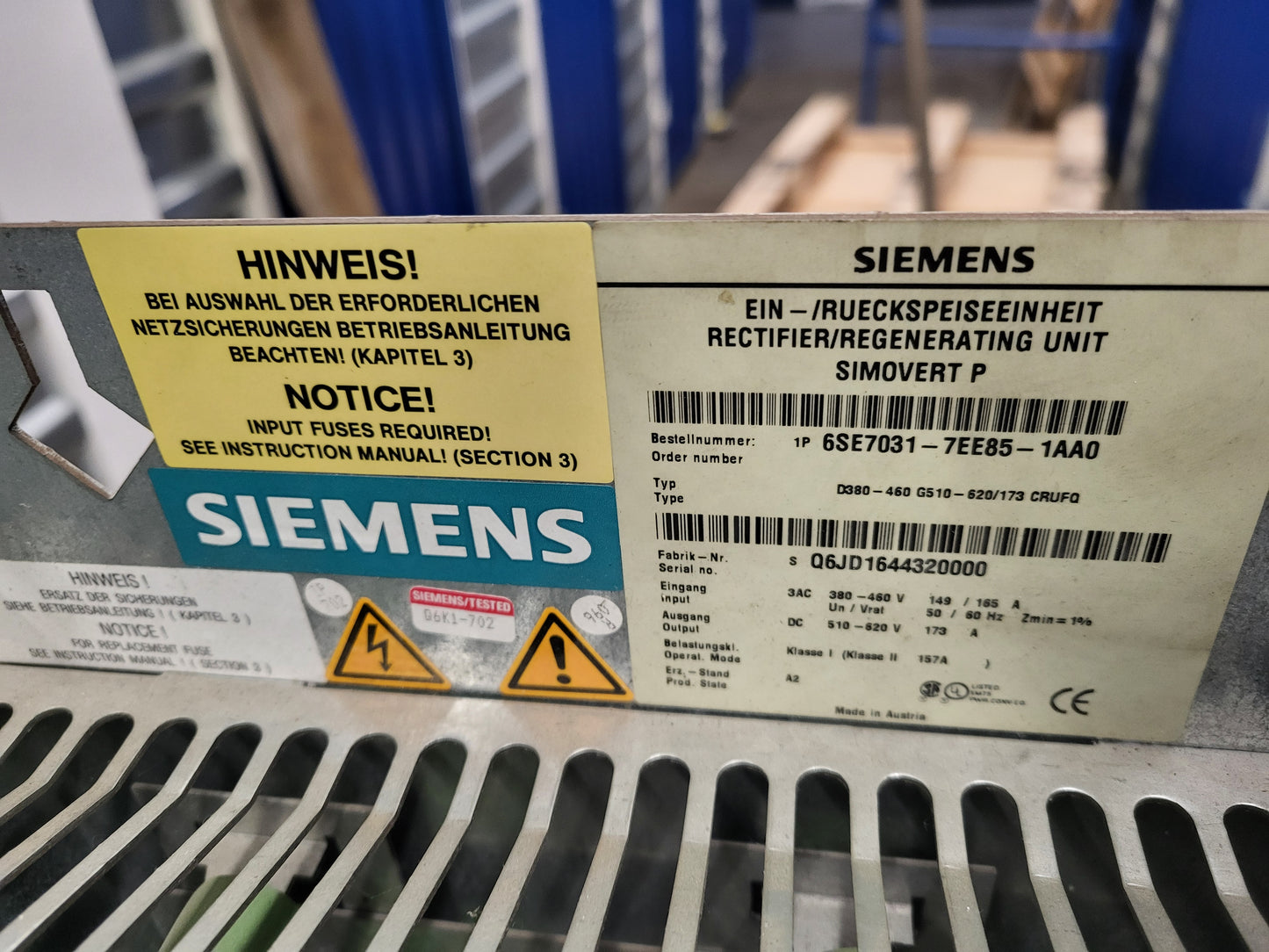 (NEW!) 6SE7031-7EE85-1AA0, Siemens, SIMOVERT Masterdrives, 75kW, 173A infeed/regenerative feedback, power supply module