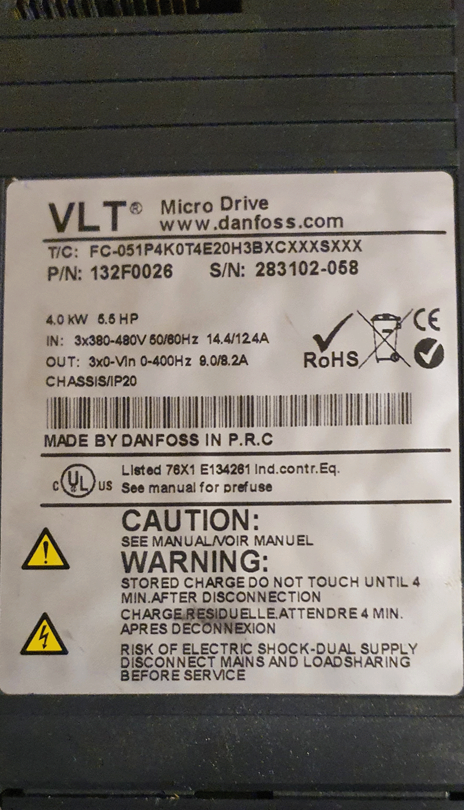 132F0026, 4kW, 9,0/8,2A, Danfoss, VLT Micro Drive FC-51, Frequenzumrichter