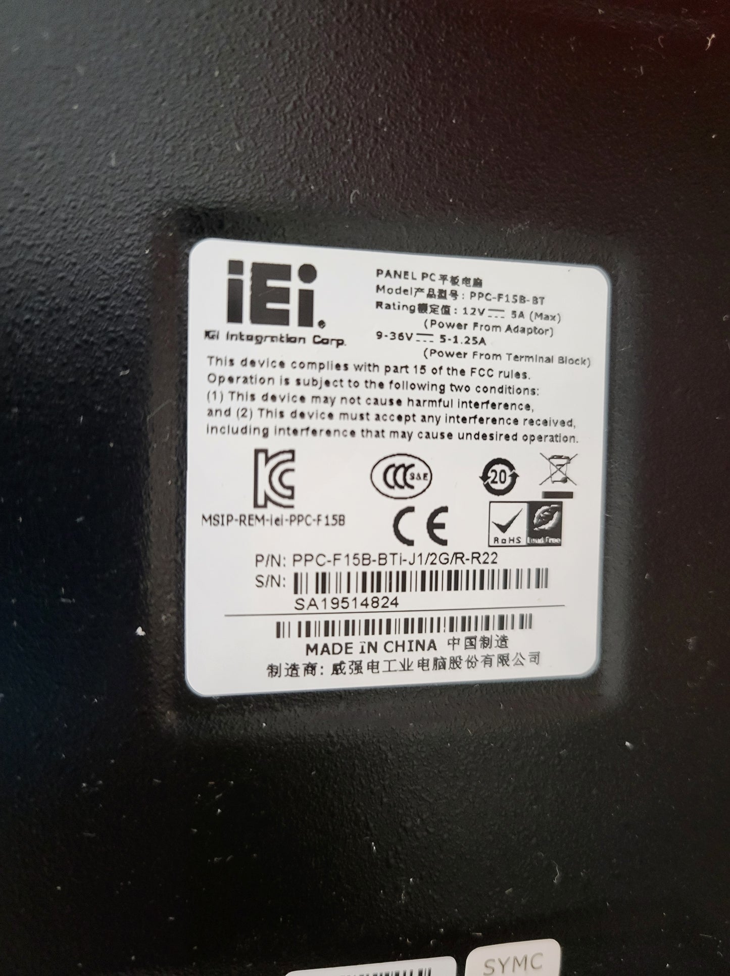 PPC-F15B-BTi-J1/2G/R-R22, IEI, panel pc
