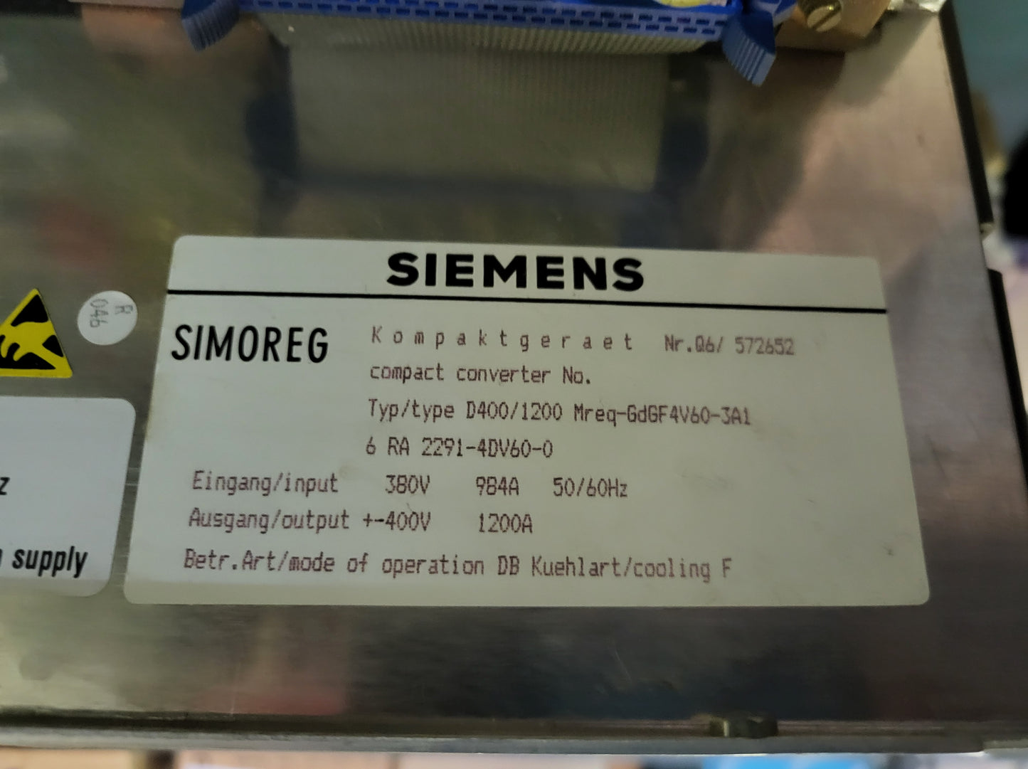 6RA2291-4DV60-0, Sitor, Simoreg K konverter, 1200A, Siemens
