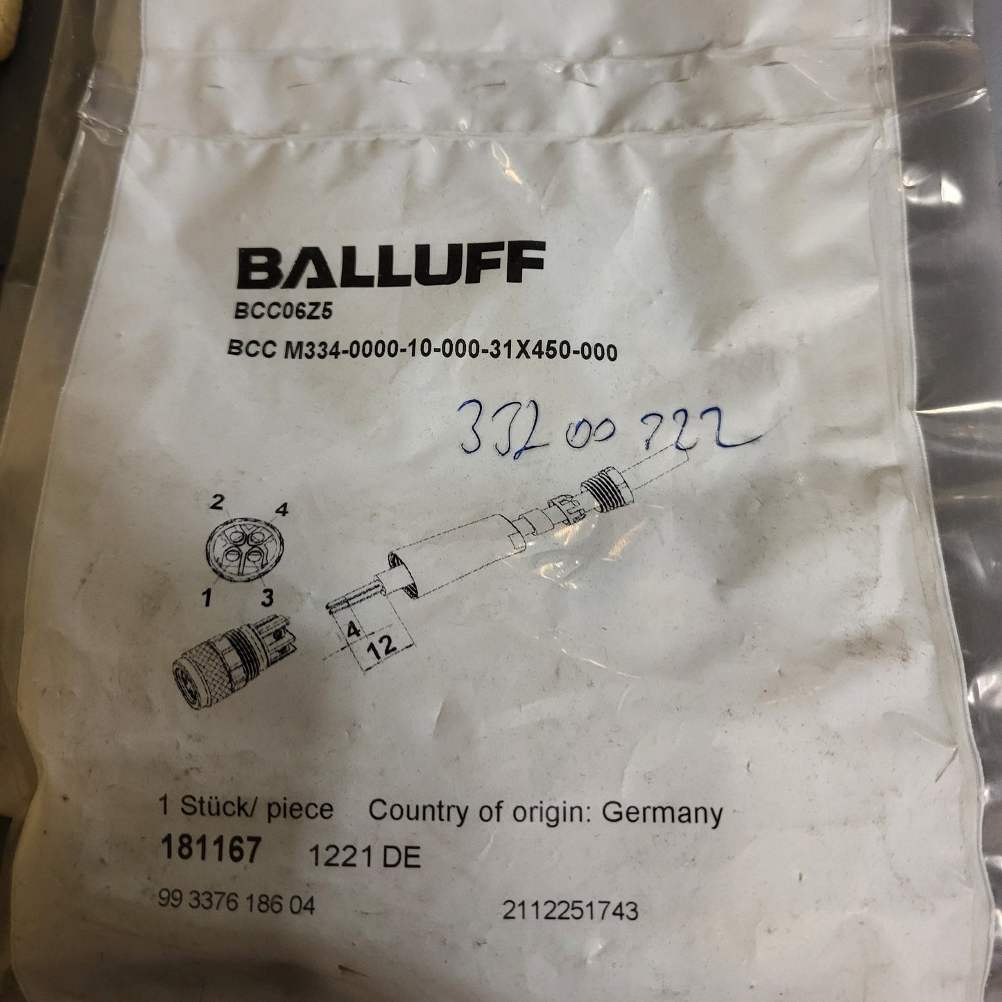 BCC06Z5, BCC M334-0000-10-000-31X450-000, csatlakozó, Balluff