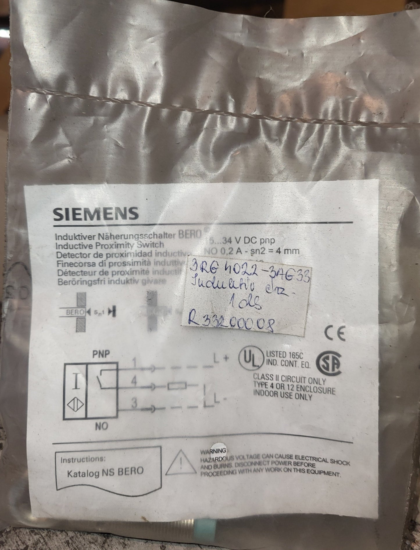 3RG4022-3AG33, induktív érzékelő, Siemens