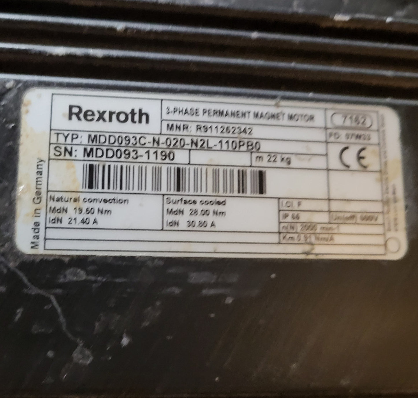 MDD093C-N-020-N2L-110PB0, Rexroth, MDD-szinkronmotor, 19.5Nm (R911252342)