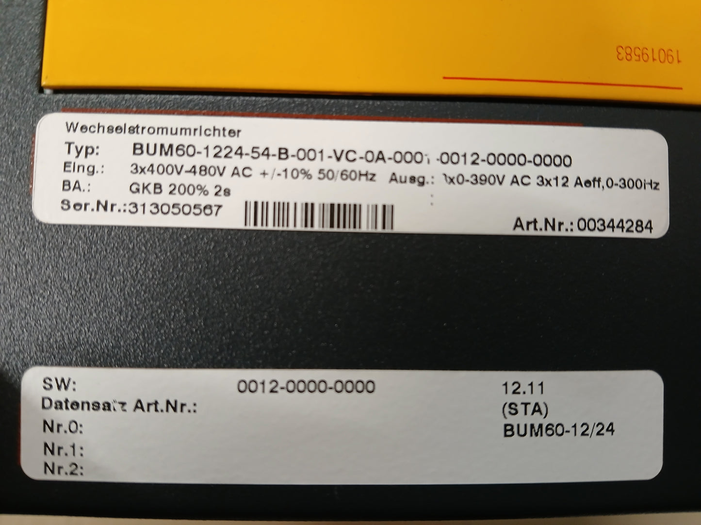 BUM60-1224-54-B-001 servo power supply (AC-inverter) 12A + control board BUM60-VC-0A-0001, Baumüller
