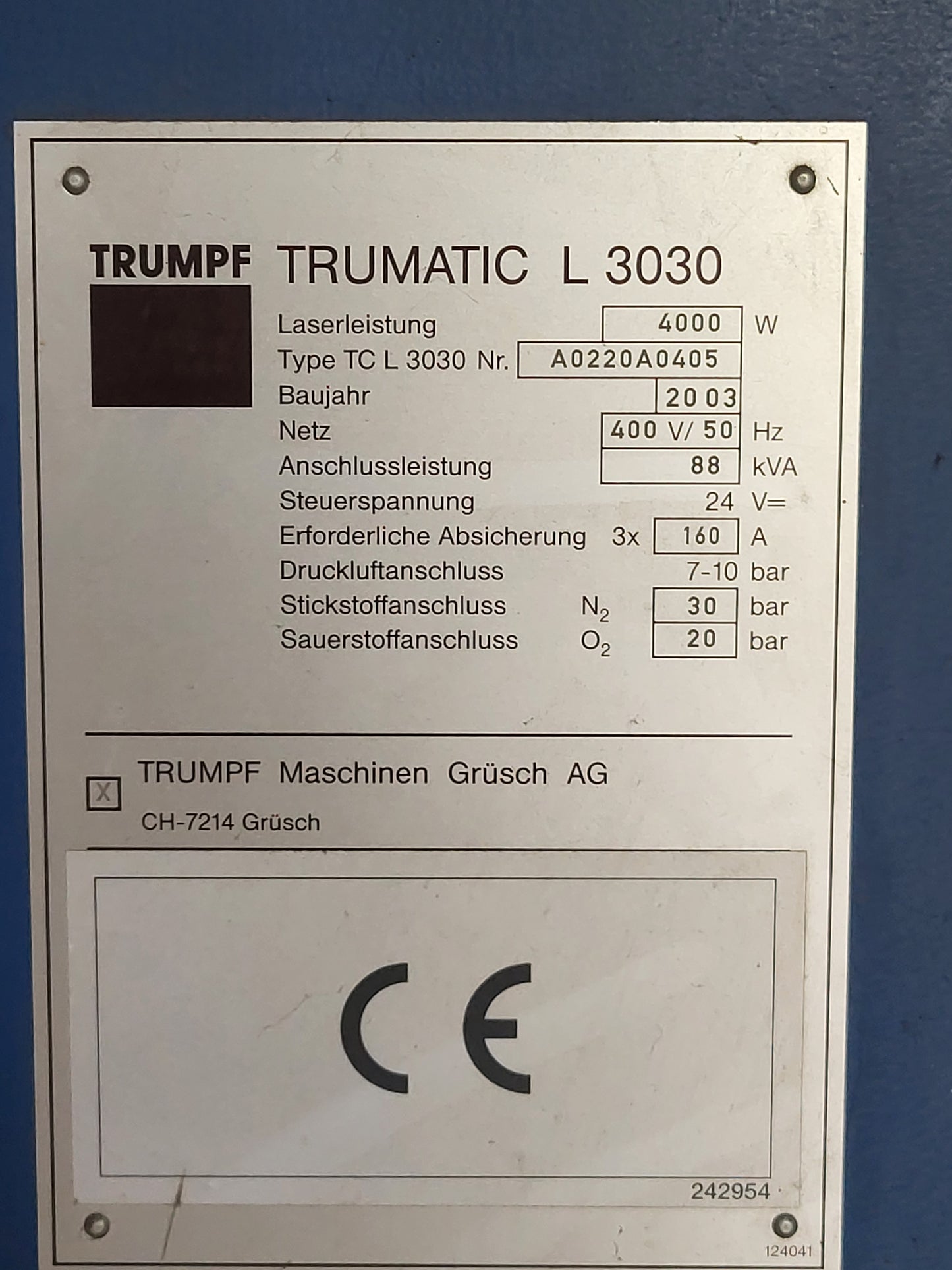Trumatic L3030, Trumpf Laserschneider, 4kW zu verkaufen, ab November 2025