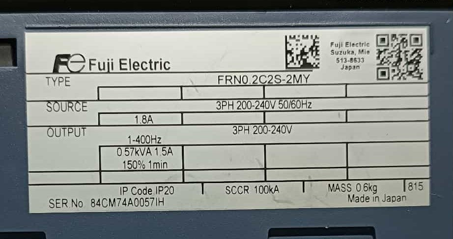 FRN0.2C2S-2MY, Fuji Frenic frequency inverter, 0.57kVA, 1.5A