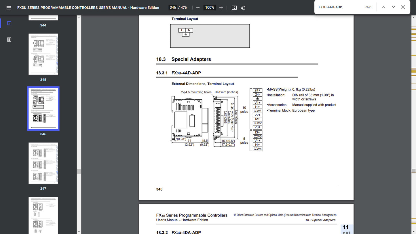 FX3U-4AD-ADP, Mitsubishi plc, analóg input modul