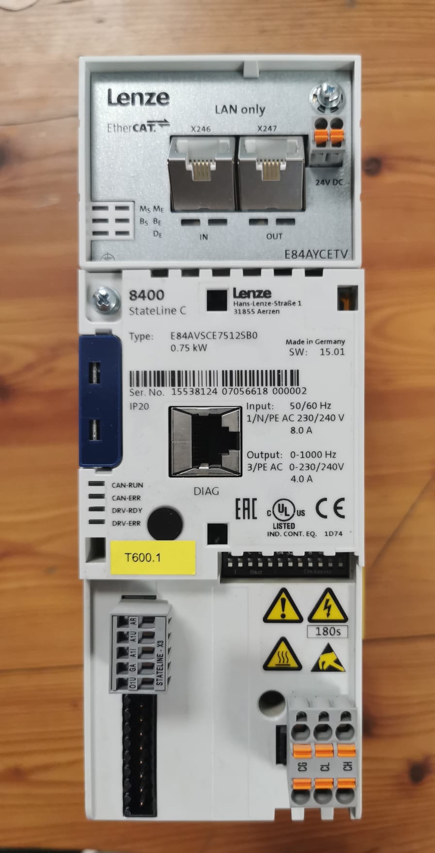 E84AVSCE7512SB0, 0,75 kW, 4 A, Lenze-Wechselrichter, 8400, Stateline C