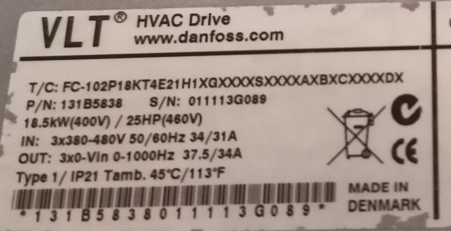 131B5838, VLT HVAC-Antrieb, Frequenzumrichter, Danfoss, 18,5 kW