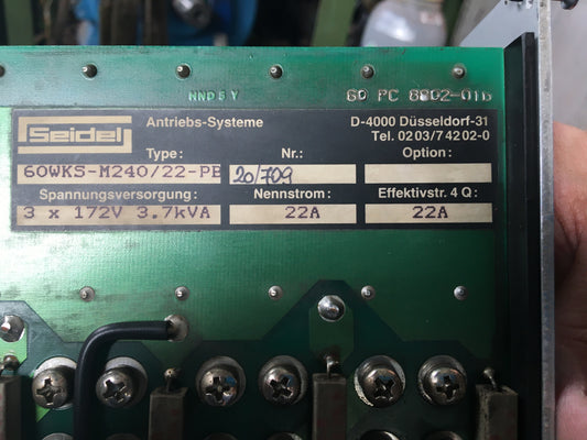 60WKS-M240/22-PB, analóg szervo erősítő kártya, Seidel, 22A, 3.7kW