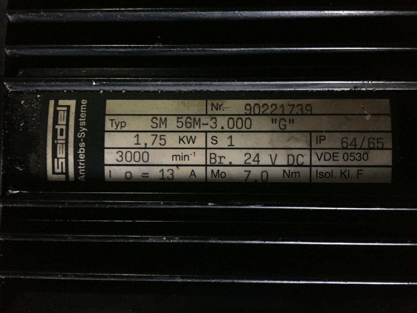SM56M-3.000 „G“, AC-Servomotor, Seidel, 13A, 1,75 kW, 7 Nm