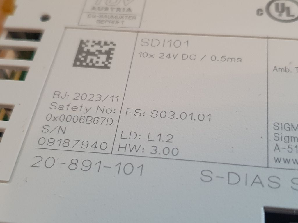 20-891-101, SDI 101, S-DIAS Sicherheits-Digitaleingangsmodul (fehlerfrei), Sigmatek