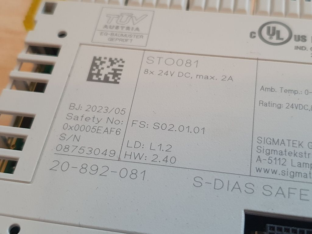 20-892-081, ST0 081, S-Dias, biztonsági (hibamentes) kimeneti modul, Sigmatek