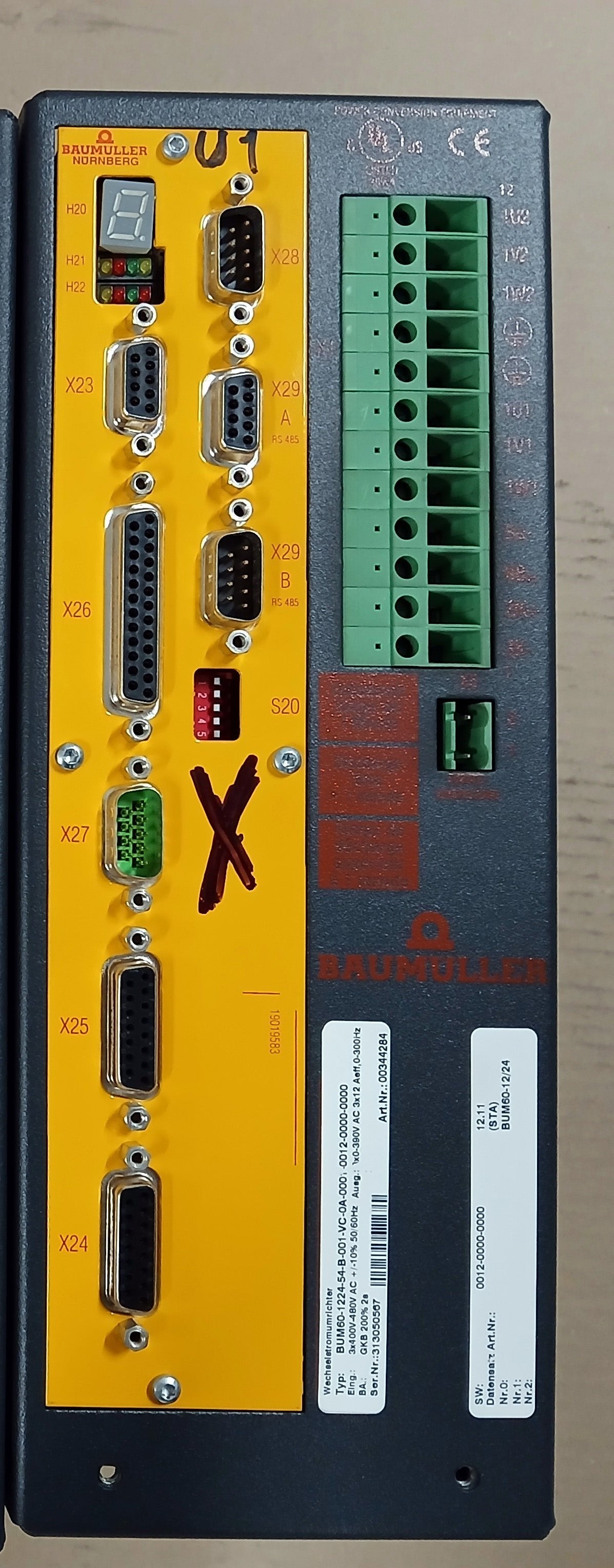 BUM60-1224-54-B-001 servo power supply (AC-inverter) 12A + control board BUM60-VC-0A-0001, Baumüller