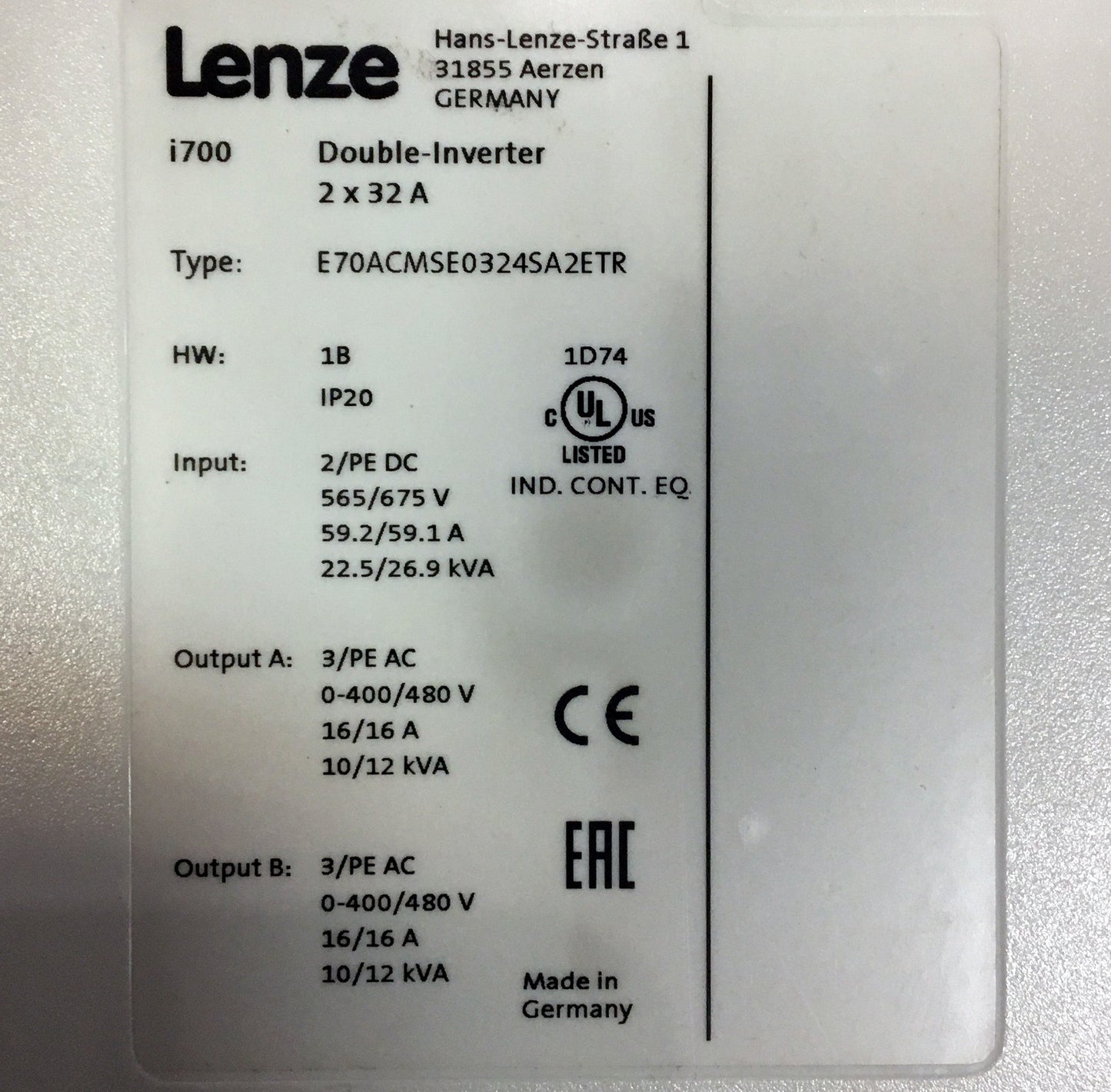 E70ACMSE0324SA2ETR, i700, dupla-inverter, Lenze, 2x32A