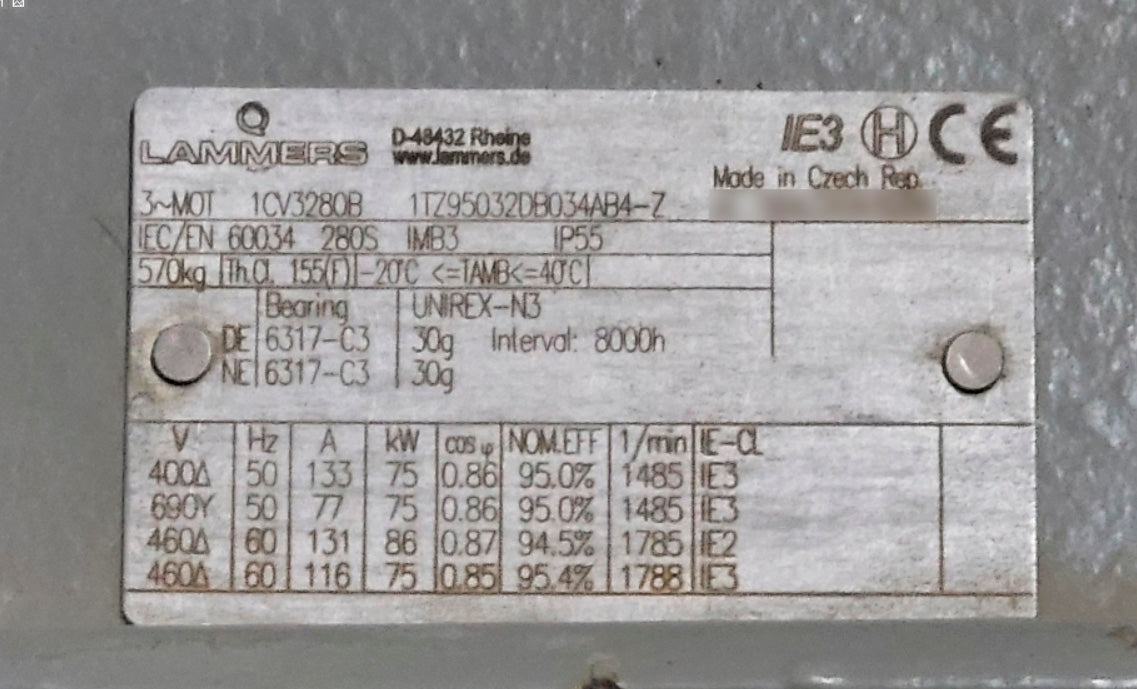 1TZ95032DB034AB4-Z aszinkron motor, 75kW, Lammers