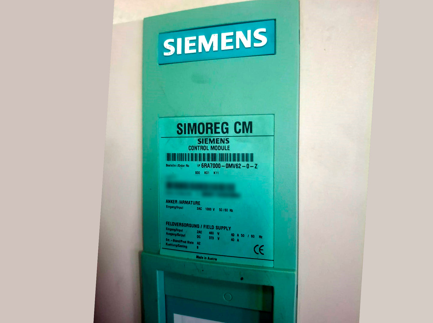6RA7000-0MV62-0-Z, SIMOREG DC-MASTER control unit, 40A, Siemens