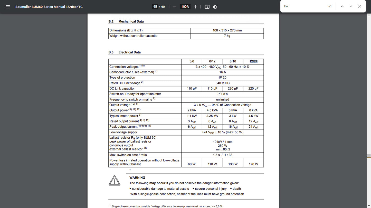 BUM60-1224-54-B-001 Servonetzteil (AC-Inverter) 12A + Steuerplatine BUM60-VC-0A-0001, Baumüller