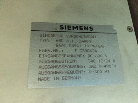 6SC6111-2AA00, SIMODRIVE 611, előtoló modul, 12/24A