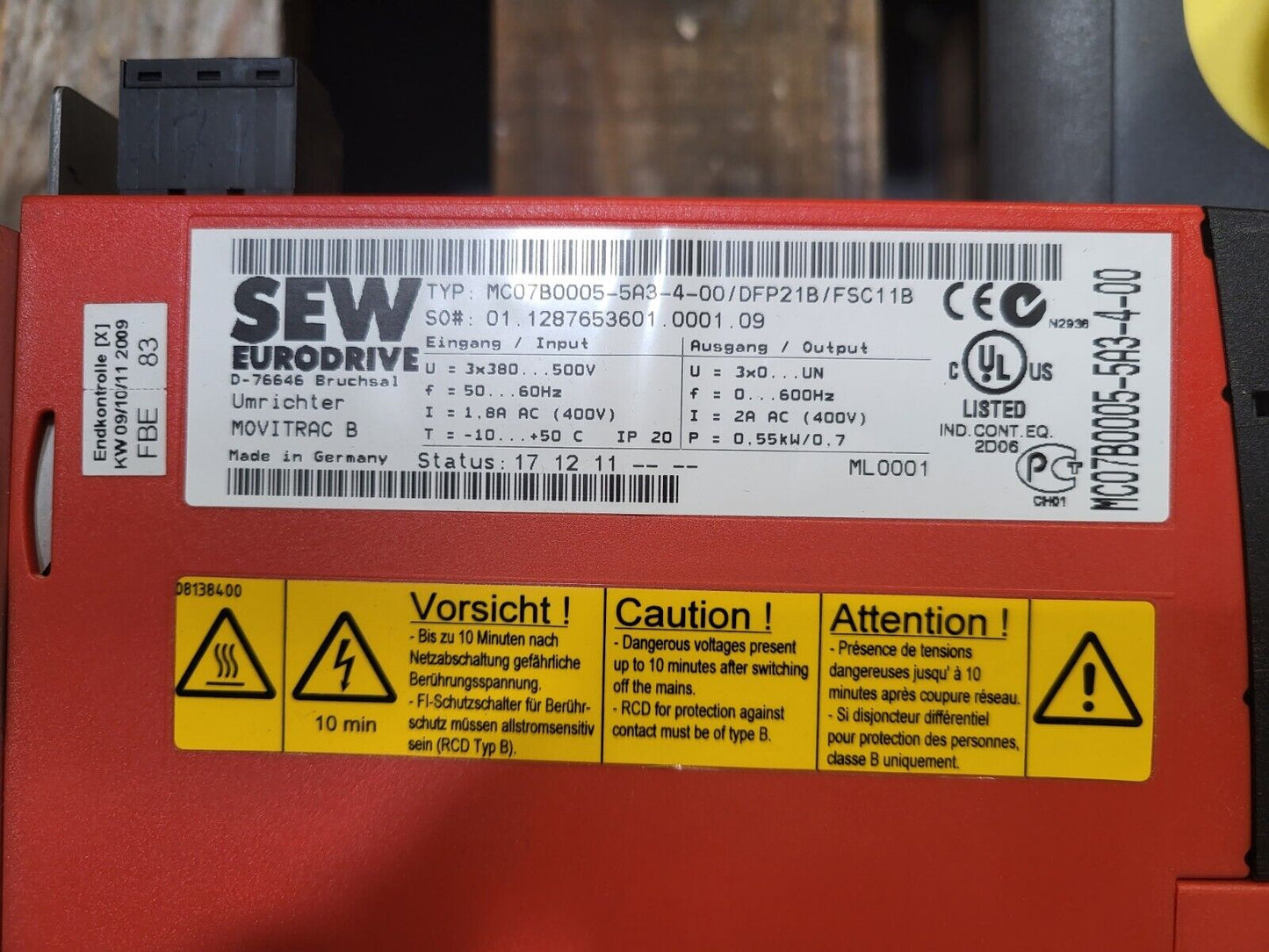 MC07B0005-5A3-4-00/DFP21B/FSC11B, SEW Movitrac B, Frequenzumrichtermodul, 0,55/0,7kW