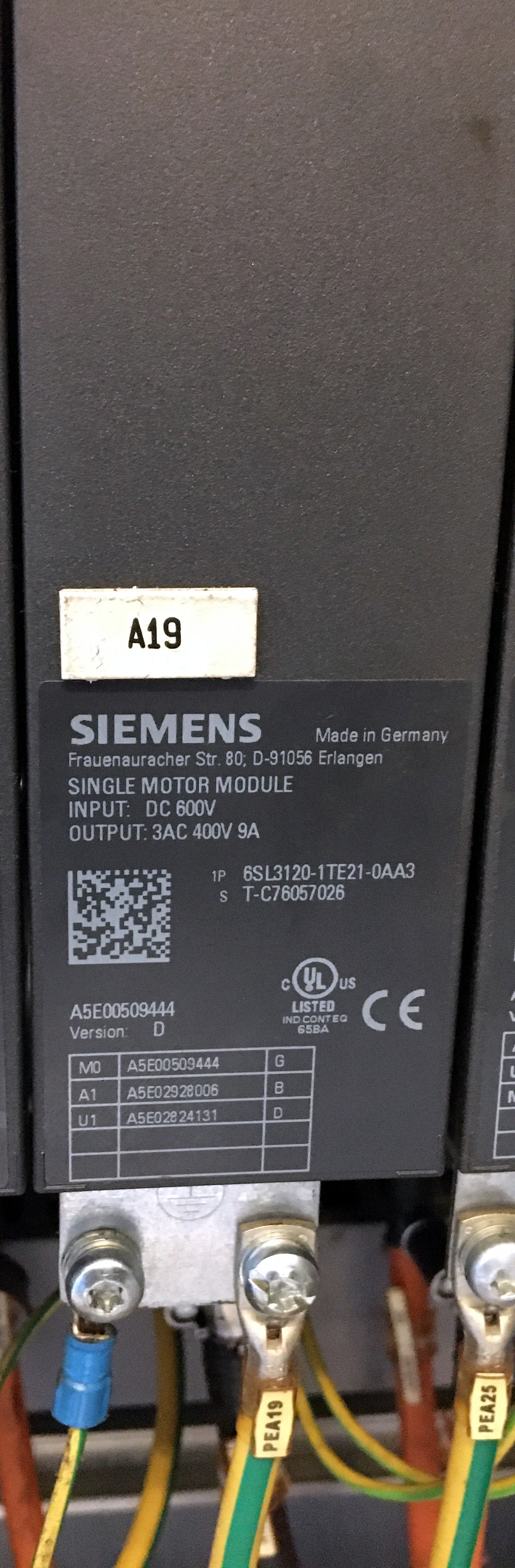 6SL3120-1TE21-0AA3, 4.8kW, Sinamics S120, single-motor (1x9A) drive module