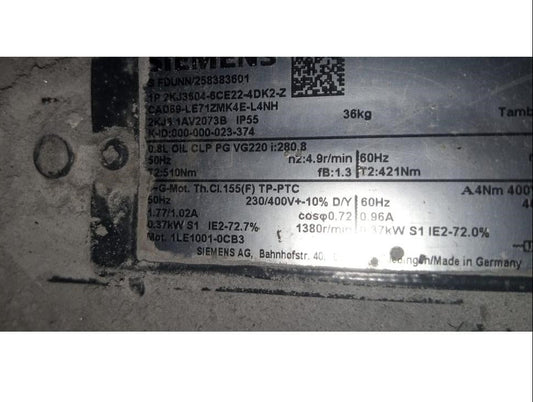 2KJ3504-6CE22-4DK2-Z, kúpkerekes hajtóműves motor, SIMOGEAR, 0.37kW, Siemens