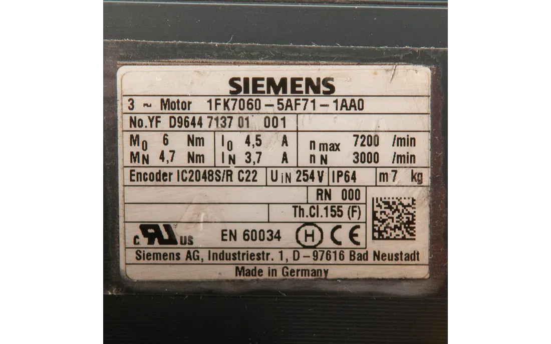 1FK7060-5AF71-1AA0, 4,7 Nm, 1,48 kW, Synchronservomotor