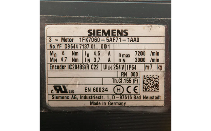 1FK7060-5AF71-1AA0, 4,7 Nm, 1,48 kW, Synchronservomotor