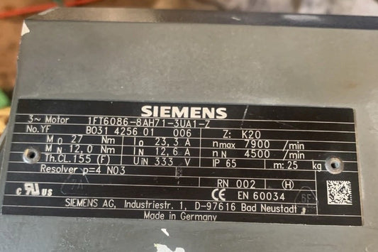 1FT6086-8AH71-3UA1-Z, szinkron szervo motor, 12Nm, 12.6A, Siemens