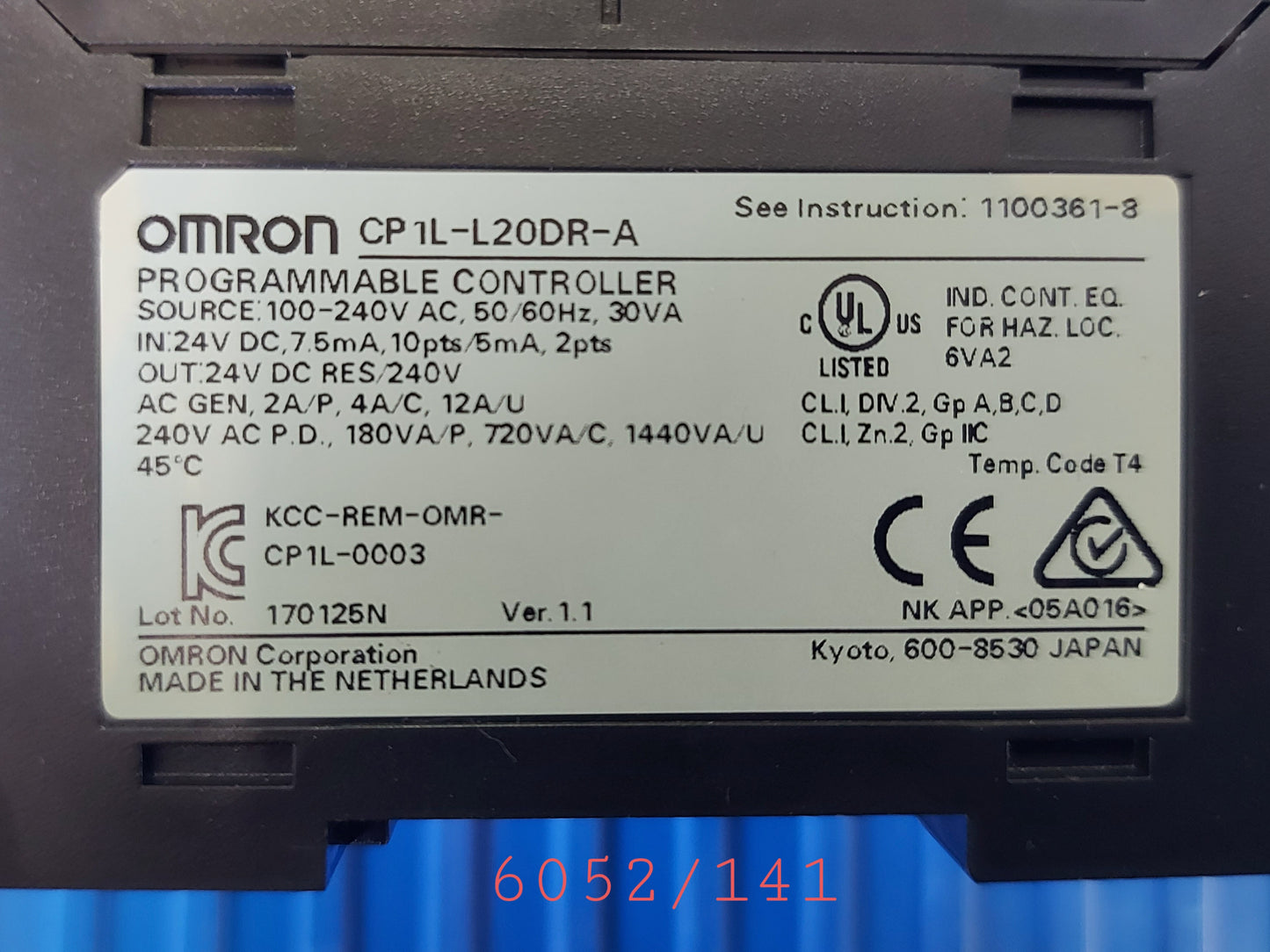 CP1L-L20DR-A, lotNo.170125N, Omron plc, CPU module
