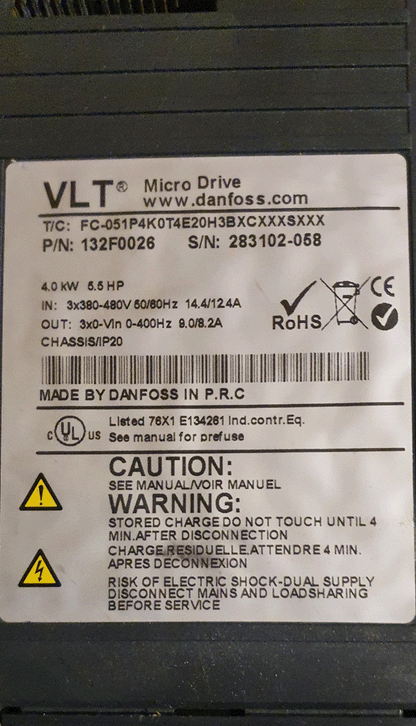 132F0026, 4kW, Danfoss, VLT Micro Drive FC-51, frekvenciaváltó