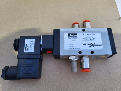 P2LAX511ES, légszelep, Parker Hannifin, P2FCB mágnestekercses szeleppel együtt