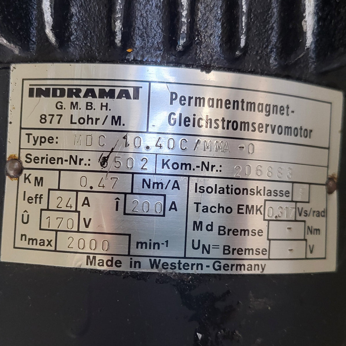 MDC10.40C/MMA-0, 170V DC-szervo motor, ~2.1 kW, Indramat