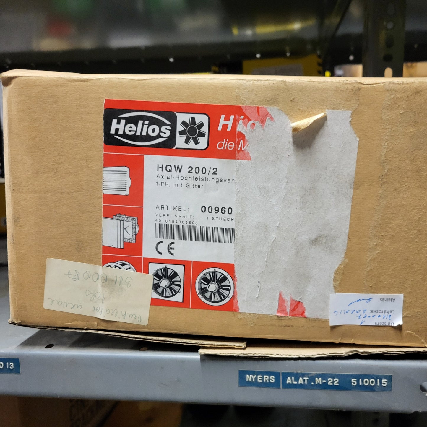 HQW 200/2, axiálventilátor védőráccsal négyszög lemezen, Helios