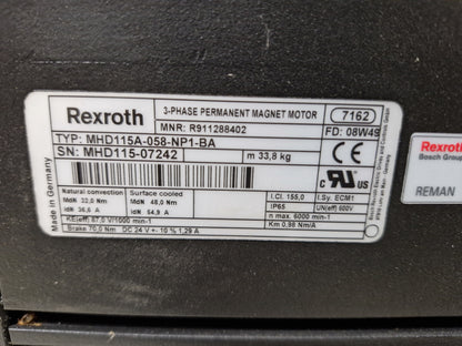 MHD115A-058-NP1-BA, synchronous motor, Rexroth, AC servo motor, 7.1Nm-1.8kW