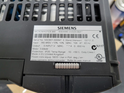 6SE6440-2UD23-0BA1, Micromaster 440 Frequenzumrichter, 7,7A, für 3kW Motor