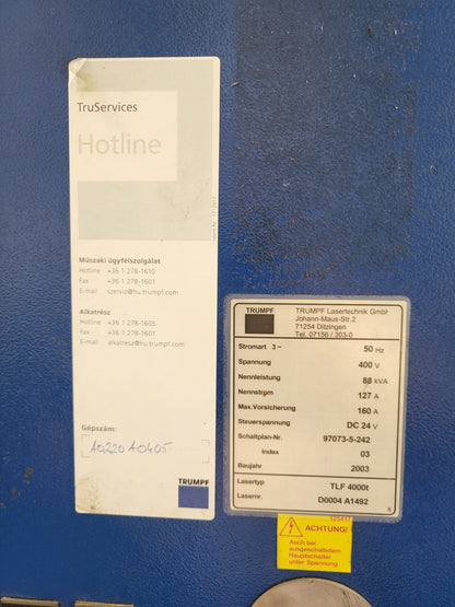 Trumatic L3030, Trumpf laser cutter, 4kW for sale, from November 2025