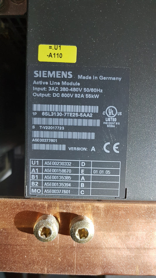 6SL3130-7TE25-5AA2, SINAMICS S120 (Active Line, DC-link modul), 92A, 55kW, Siemens