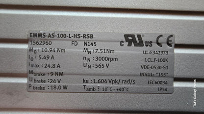 EMMS-AS-100-L-HS-RSB (1562960), 7.51Nm, 565V, 2.3kW, Festo, dc szervo motor, bolygóhajtóművel