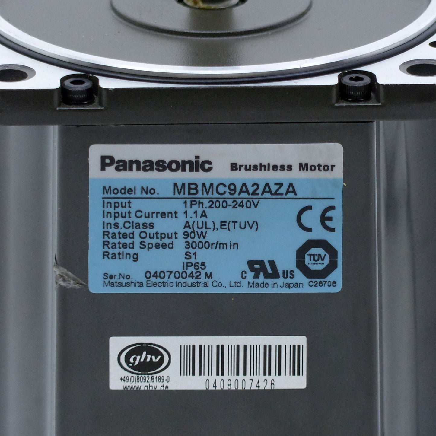 MBMC9A2AZA, Panasonic, bürstenloser AC-Motor, 50-90-130 W, 0,29 Nm
