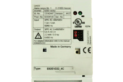 E82EV222_2B, 8200 Vector, Lenze inverter 2.2kW, 5.6/4.5A