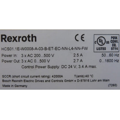HCS01.1E-W0008-A-03-B-ET-EC-NN-L4-NN-FW, hajtásvezérlő, 2.7A, Rexroth Indramat