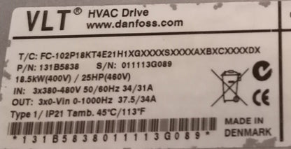 131B5838, VLT HVAC-Antrieb, Frequenzumrichter, Danfoss, 18,5 kW