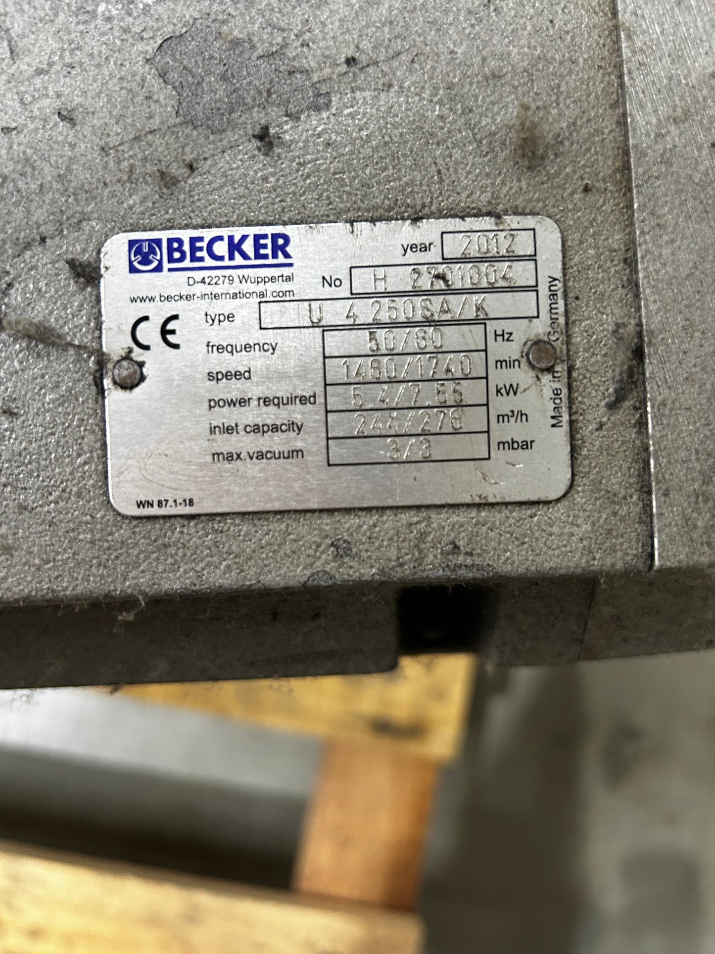 U4.250SA/K, forgólapátos vákuumszivattyú, Becker, 5.4kW / 7.55kW